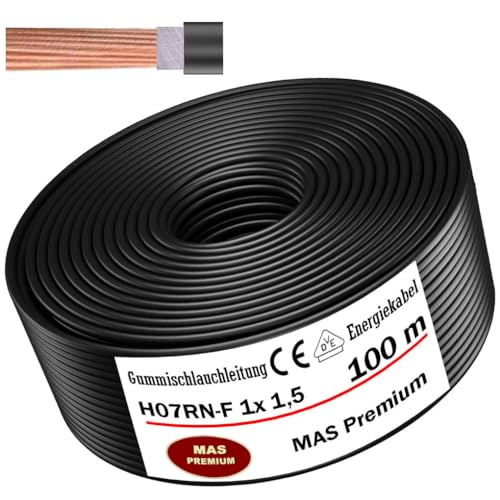 Von 5 bis 500m Gummischlauchleitung Energiekabel Baustellenkabel H07RN-F 1x1,5 mm² Flexibel Leitung für schweren Geräten (100m) von MAS Premium