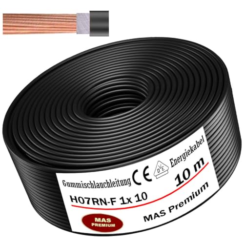 MAS Premium 5-500m Gummischlauchleitung Energiekabel Baustellenkabel H07RN-F 1x 1,5, 4, 6, 10, 16, 25, 35, 50 und 2x1 Flexibel Leitung für schweren Geräten (H07RN-F 1x10 mm², 10m) von MAS Premium