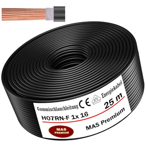 Von 5 bis 100m Gummischlauchleitung Energiekabel Baustellenkabel H07RN-F 1x16 mm² Flexibel Leitung für schweren Geräten (25m) von MAS Premium