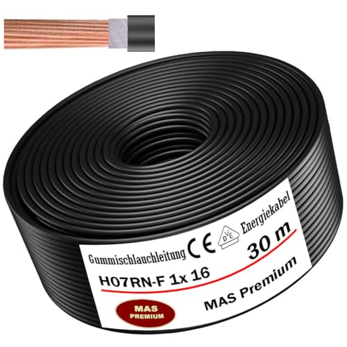 Von 5 bis 100m Gummischlauchleitung Energiekabel Baustellenkabel H07RN-F 1x16 mm² Flexibel Leitung für schweren Geräten (30m) von MAS Premium