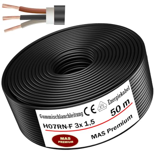 Von 5 bis 100m Gummischlauchleitung Energiekabel Baustellenkabel H07RN-F 3x1,5 mm² Flexibel Leitung für schweren Geräten (50m) von MAS Premium