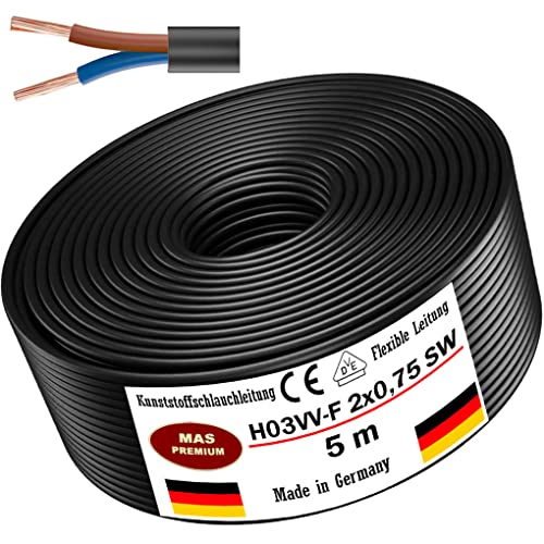 Von 5 bis 100m Kunststoffschlauchleitung H03VV-F 2X0,75 Schwarz Flexible Leitung Kabel Leitung Gerätekabel (5m) von MAS Premium
