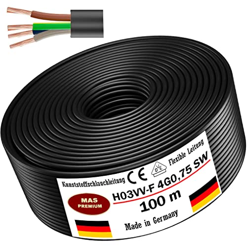 Von 5 bis 100m Kunststoffschlauchleitung H03VV-F 4G0,75 Schwarz Flexible Leitung Kabel Leitung Gerätekabel (100m) von MAS Premium