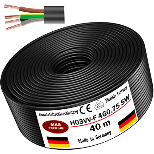 Von 5 bis 100m Kunststoffschlauchleitung H03VV-F 4G0,75 Schwarz Flexible Leitung Kabel Leitung Gerätekabel (40m) von MAS Premium