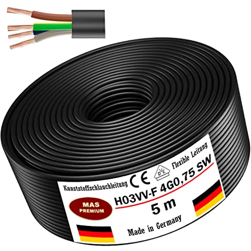Von 5 bis 100m Kunststoffschlauchleitung H03VV-F 4G0,75 Schwarz Flexible Leitung Kabel Leitung Gerätekabel (5m) von MAS Premium