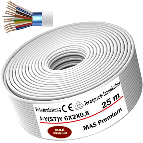 Von 5 bis 100m Telekommunikationskabel J-Y(ST) Y 6X2X0,8 Telefonleitung Klingelleitung Fernmeldeleitung (25m) von MAS Premium