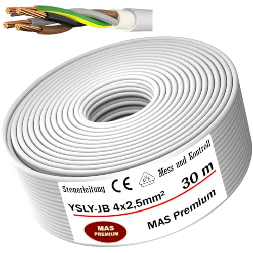 MAS Premium Von 5 bis 170 m YSLY-JB 4x2,5 mm² Flexibles Steuerkabel grau Verlege Kabel Mess-, Kontroll- und Regelungsleitung für Werkzeugmaschinen Steuerleitung (30m) von MAS Premium