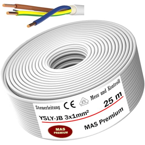 MAS Premium Von 5 bis 250 m YSLY-JB 3x1 mm² Flexibles Steuerkabel grau Verlege Kabel Mess-, Kontroll- und Regelungsleitung für Werkzeugmaschinen Steuerleitung (25m) von MAS Premium