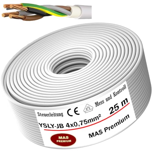 MAS Premium Von 5 bis 250 m YSLY-JB 4x0,75 mm² Flexibles Steuerkabel grau Verlege Kabel Mess-, Kontroll- und Regelungsleitung für Werkzeugmaschinen Steuerleitung (25m) von MAS Premium