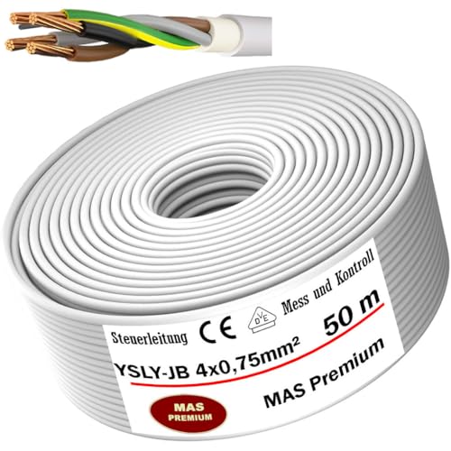 MAS Premium Von 5 bis 250 m YSLY-JB 4x0,75 mm² Flexibles Steuerkabel grau Verlege Kabel Mess-, Kontroll- und Regelungsleitung für Werkzeugmaschinen Steuerleitung (50m) von MAS Premium