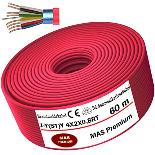 MAS Premium Von 5 bis 250m Brandmeldekabel Telekommunikationskabel J-Y(ST) Y 4X2X0,8 RT Fernmeldekabel Fernmeldeleitung Brandmeldeleitung (60m) von MAS Premium