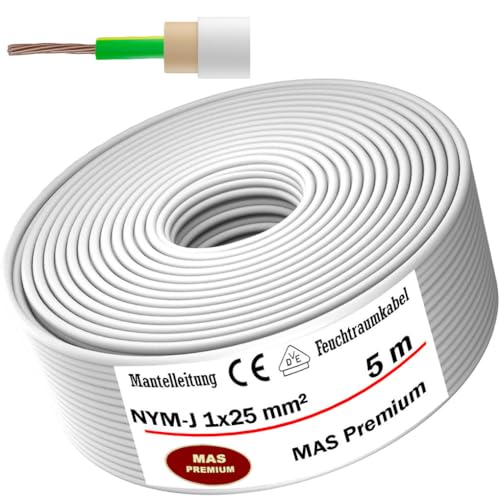 Von 5 bis 50m Feuchtraumkabel Stromkabel Mantelleitung NYM-J 1x25 mm² Elektrokabel OFC Ring für feste Verlegung (5m) von MAS Premium