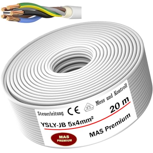 MAS Premium 5-70m YSLY-JB 5x4 mm² Flexibles Steuerkabel grau Verlege Kabel Mess-, Kontroll- und Regelungsleitung für Werkzeugmaschinen Steuerleitung E-Auto Ladebox Anschluss zur Ladestation (20m) von MAS Premium