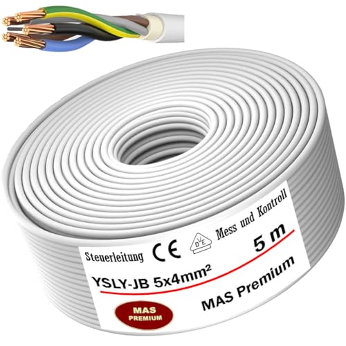 MAS Premium 5-70m YSLY-JB 5x4 mm² Flexibles Steuerkabel grau Verlege Kabel Mess-, Kontroll- und Regelungsleitung für Werkzeugmaschinen Steuerleitung E-Auto Ladebox Anschluss zur Ladestation (5m) von MAS Premium