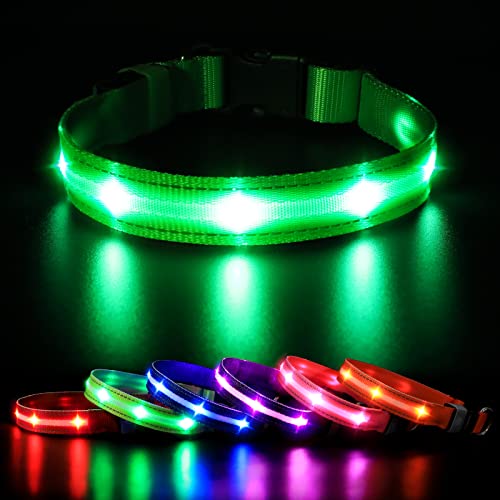 MASBRILL Leuchthalsband Hunde Aufladbar, LED Hundehalsband Leuchtend 3 Blinkende Lichter Wasserdicht Einstellbare Beleuchtetes Sicherheit Halsband für Klein Mittlere Große Hunde, Grün L von MASBRILL