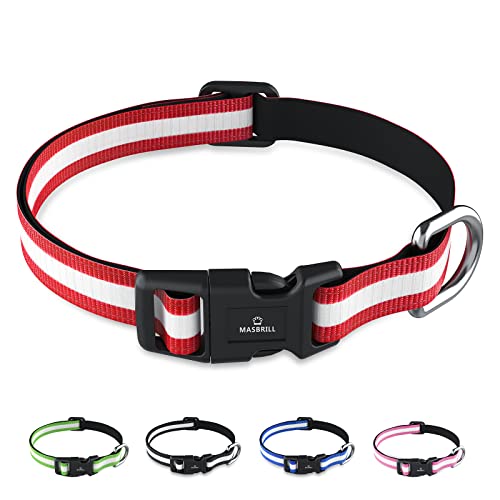 MASBRILL Hundehalsband, Reflektierend Verstellbare Hund Halsband für Kleine Mittel Große Hund, Weich Gepolstertes Neopren Nylon Hundehalsband für das Training, Rot, S(28-40cm) von MASBRILL