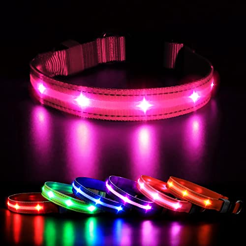 MASBRILL Leuchthalsband Hunde Aufladbar, LED Hundehalsband Leuchtend 3 Blinkende Lichter Wasserdicht Einstellbare Beleuchtetes Sicherheit Halsband für Klein Mittlere Große Hunde, Pink M MASBRILL Leuchthalsband Hunde Aufladbar, LED Hundehalsband Leuchtend 3 Blinkende Lichter Wasserdicht Einstellbare Beleuchtetes Sicherheit Halsband für Klein Mittlere Große Hunde, Pink M von MASBRILL