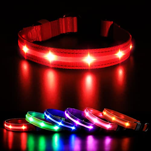 MASBRILL Leuchthalsband Hunde Aufladbar, LED Hundehalsband Leuchtend 3 Blinkende Lichter Wasserdicht Einstellbare Beleuchtetes Sicherheit Halsband für Klein Mittlere Große Hunde, Rot XS von MASBRILL