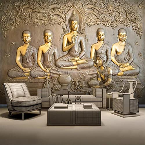 3D-geprägte goldene Buddha-Statue-Hintergrund-Wandmalerei, 200 * 140 cm Moderne Wanddeko Design Wand Dekoration Wohnzimmer Schlafzimmer Büro Flur von MASCLN