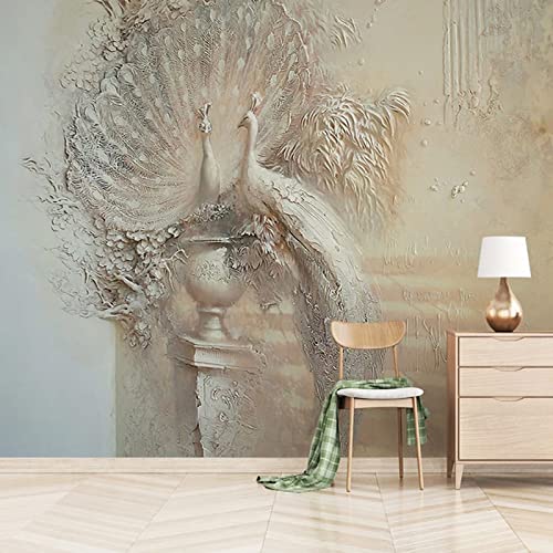 Retro 3D Relief Pfau Fototapeten Tapete,200 * 140cm Design Tapete Fototapeten moderne Wand Schlafzimmer Wohnzimmer von MASCLN