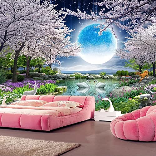 Wandbilder Wand Deko Mond-Kirschblüten-Baum-Natur-Landschaftswandmalerei, 200 * 140 cm Wandbilder Wand Deko für Schlafzimmer Küche Bad Flur Fenster Tür von MASCLN