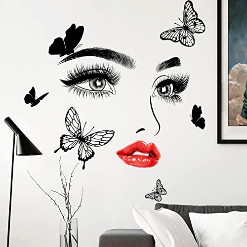 wall decoration Frau rote Lippen Augen Schmetterling Wandtattoo Abnehmbare Wandaufkleber Heimdeko Kinderzimmer Schlafzimmer Deko von MASCLN