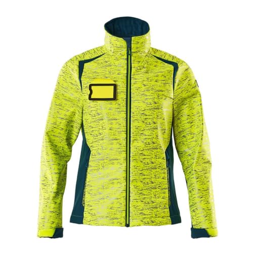 Mascot 19212-291-1744 Accelerate Safe Damen-Passform Atmungsaktiv Winddicht und Wasserabweisend Zweifarbig Reflexeffekte Soft Shell Jacke, Hi-Vis Gelb/Dunkelpetroleum, 5XL Größe von MASCOT
