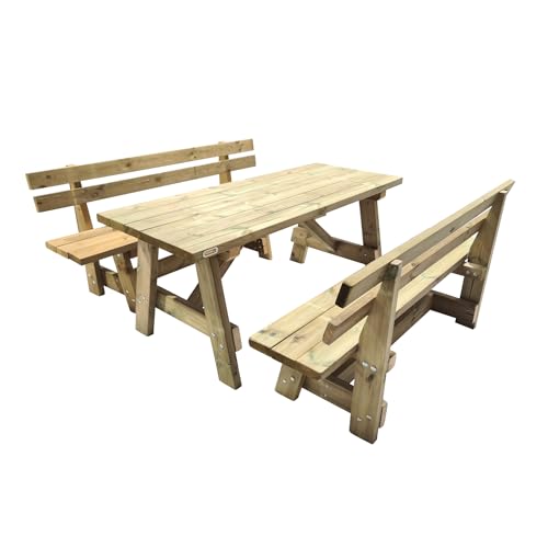 MASGAMES | Holztisch Zürich mit Bänken mit Rückenlehne VIC | Behandeltes Holz für den Außenbereich Autoklav Stufe IV | 180 cm lang | von MASGAMES