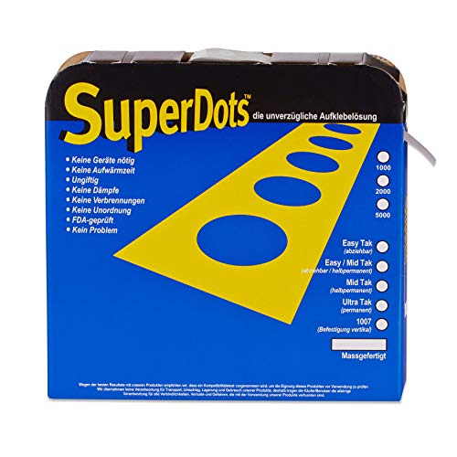 2000 SuperDots Silikonklebestreifen transparent 5x35mm "S" Easy/Mid Tak leicht ablösbar Glue Stripes Superstrips im Spender 89112 von MASHPAPER