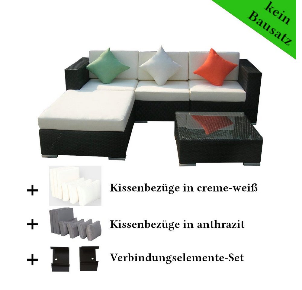 MASILY Gartenlounge-Set Houston, inkl. Kissenbezügen in anthrazit und creme-weiß von MASILY