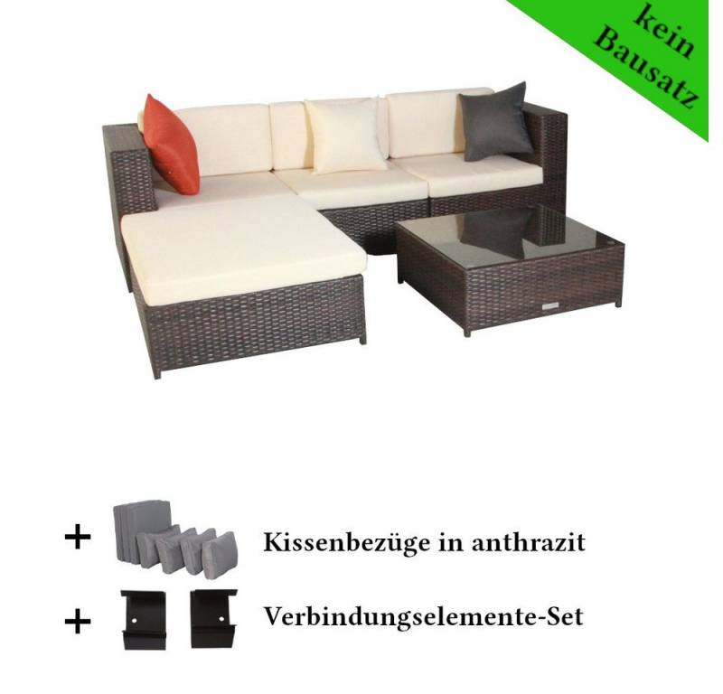 MASILY Gartenlounge-Set Poly Rattan Gartenmöbel Barcelona, Gartenlounge Sitzgruppe Kissenbezügen anthrazit von MASILY