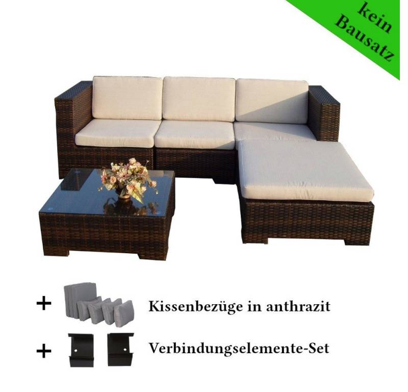 MASILY Gartenlounge-Set Poly Rattan Gartenmöbel California, Gartenlounge Sitzgruppe Kissenbezügen anthrazit von MASILY