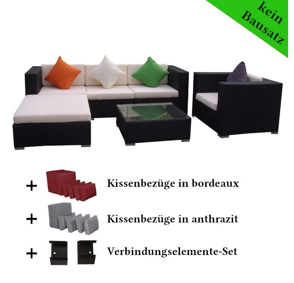 MASILY Gartenlounge-Set Poly Rattan Gartenmöbel Florida, Gartenlounge Sitzgruppe Kissenbezügen anthrazit bordeaux von MASILY