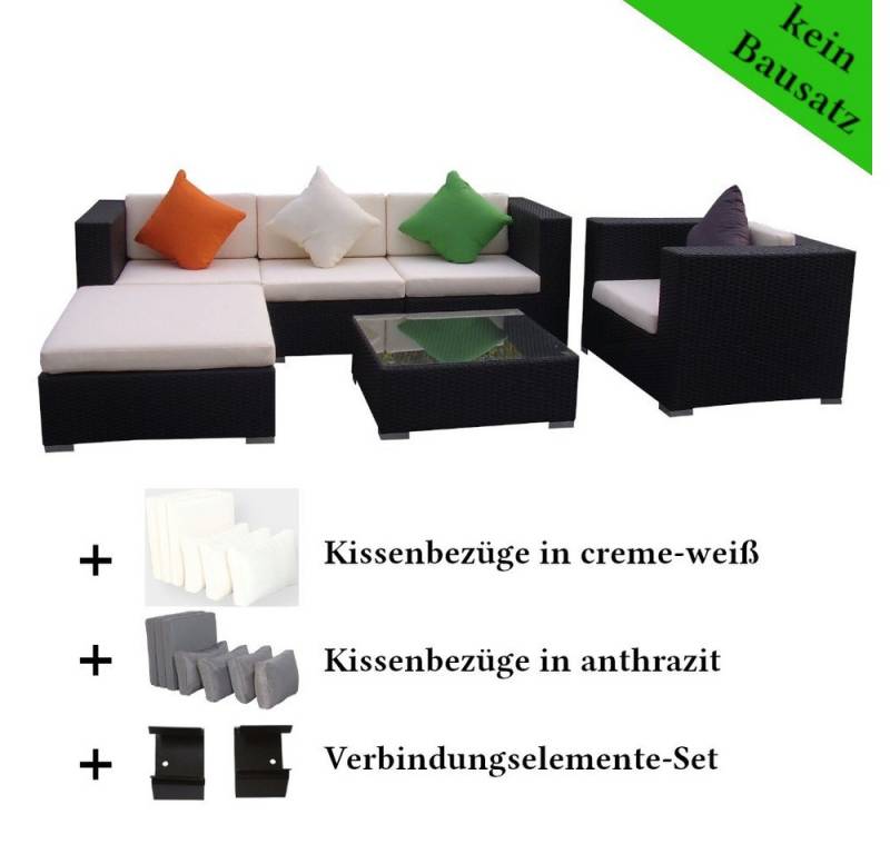 MASILY Gartenlounge-Set Poly Rattan Gartenmöbel Florida, Gartenlounge Sitzgruppe Kissenbezügen anthrazit creme-weiß von MASILY