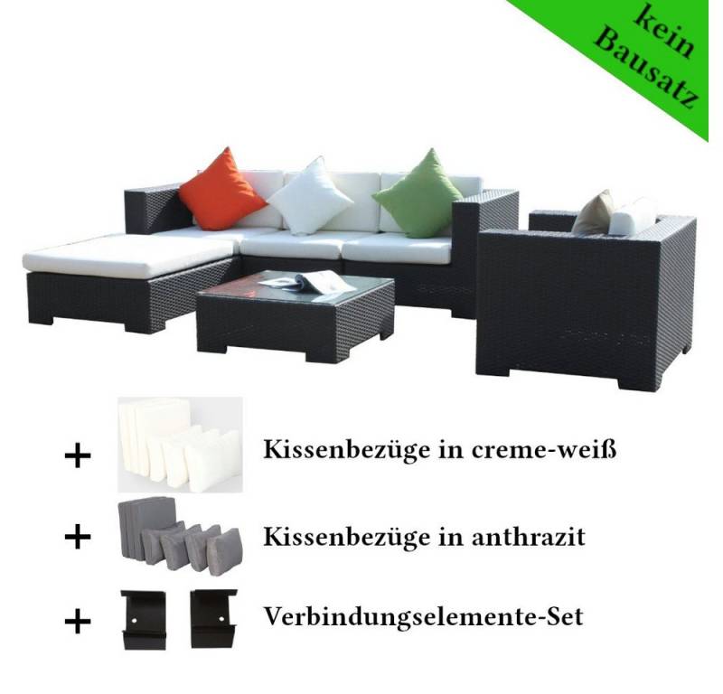 MASILY Gartenlounge-Set Poly Rattan Gartenmöbel Georgia, Gartenlounge Sitzgruppe Kissenbezügen anthrazit creme-weiß von MASILY