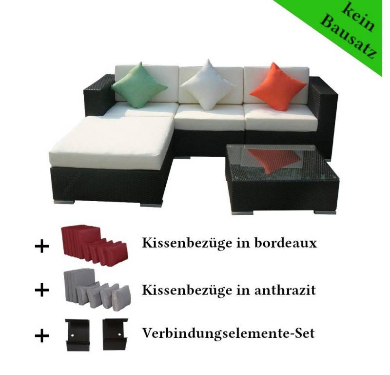 MASILY Gartenlounge-Set Poly Rattan Gartenmöbel Houston, Gartenlounge Sitzgruppe Kissenbezügen anthrazit bordeaux von MASILY