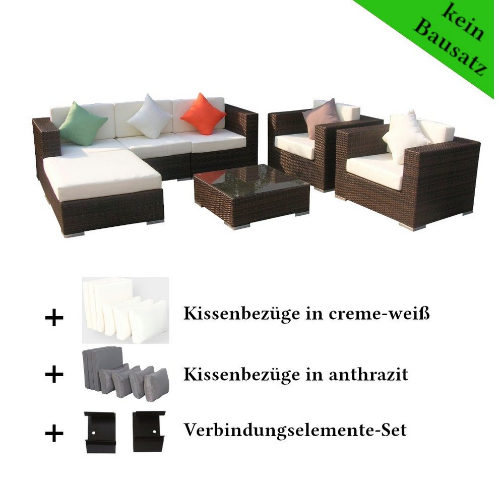 MASILY Gartenlounge-Set Poly Rattan Gartenmöbel South Carolina, Gartenlounge Sitzgruppe Kissenbezügen anthrazit creme-weiß von MASILY