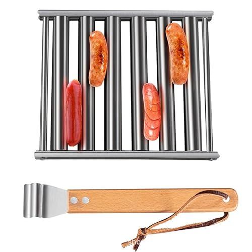 BBQ Wurstroller Grill Hot Dog Roller Rack Hot Dog Roller Wurstgrill Grillroller Wurstregal Grill mit Holzgriff (1) von MASINIES