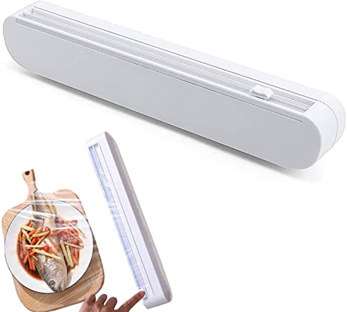 Frischhaltefolienschneider, Wickelspender mit Schneider, 3-in-1, Folienschneider, Kunststoff-Organizer, Aluminiumfolie und Wachspapierspender für Küchenschublade, kompatibel mit 30,5 cm Rolle von MASINIES
