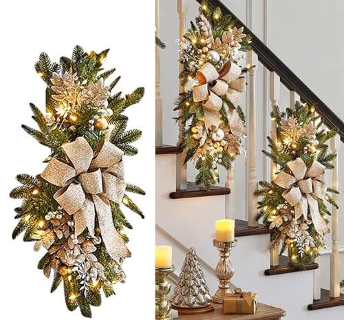 Kranz Swag Trim, Weihnachtsgirlande Schnurlose Treppe Dekoration Urlaub Klassiker Swag Weihnachtsdekoration Mit Lichtern (#1) von MASINIES