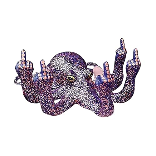 MASINIES Wut Oktopus Skulptur Garten Oktopus Dekoration Skulptur Kreative Home Dekorative Skulptur Mittelfinger Octopus Statue Leuchtende Geste Oktopus mit Perlmutt Statue (#3) von MASINIES