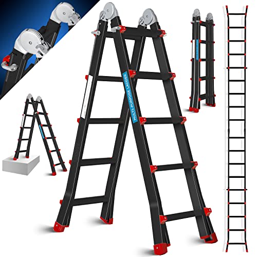 MASKO® Aluleiter Mehrzweckleiter 5,10m 4x5 Sprossen Teleskopleiter ✓ Multifunktionsleiter ✓ Aluleiter ✓ Klappleiter ✓ Anlegeleiter ✓ Bockleiter ✓ Schiebeleiter ✓ beidseitige Steh und Treppenleiter von MASKO