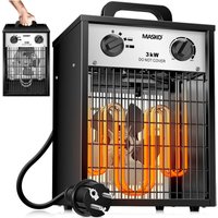 Elektroheizer Heizlüfter Bauheizer mit integriertem Thermostat elektrisch Heizgerät mit 3 Heizstufen Heizgebläse für Innen- und Außeneinsat Weiß / 3 von MASKO