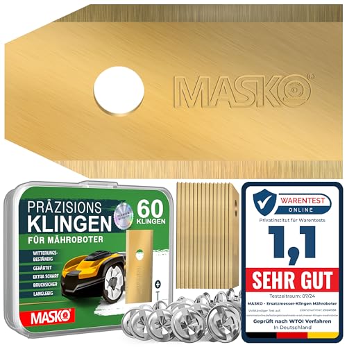 MASKO® Ersatzmesser Klingen für Mähroboter | Rasenmäher Messer universal inkl. innovativen Schrauben | Ersatzklingen Rasenroboter langlebig Titan-Beschichtung Kompatibel mit Gardena/Husqvarna 60 Stück von MASKO