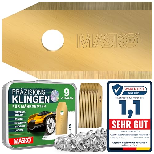 MASKO® Ersatzmesser Klingen für Mähroboter | Rasenmäher Messer universal inkl. innovativen Schrauben | Ersatzklingen Rasenroboter langlebig Titan-Beschichtung Kompatibel mit Gardena/Husqvarna 9 Stück von MASKO