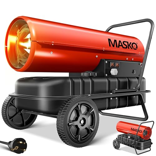 MASKO® Heizkanone 30kW Diesel Bautrockner Bauheizer Heißluftgenerator Heizgebläse 38L Tank mit Thermostat Ölheizer Luftstrom 750m³/h/Stunde Ölbeheizung Heizlüfter Heizstrahler Rot von MASKO