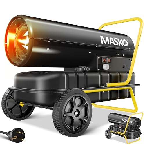 MASKO® Heizkanone 30kW Diesel Bautrockner Bauheizer Heißluftgenerator Heizgebläse 38L Tank mit Thermostat Ölheizer Luftstrom 750m³/h/Stunde Ölbeheizung Heizlüfter Heizstrahler Schwarz von MASKO