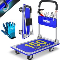 MASKO® Plattformwagen Transportwagen Lagerwagen Klappbar Inkl. Arbeitshandschuhe Feststellbremse Transporthilfe Mit 6 Sicherungsösen 360° Lenkrollen von MASKO