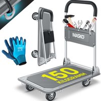 MASKO® Plattformwagen Transportwagen Lagerwagen Klappbar Inkl. Arbeitshandschuhe Feststellbremse Transporthilfe Mit 6 Sicherungsösen Grau / 150kg von MASKO