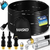 Masko - Premium Rohrreinigungsschlauch Set Abflussreiniger 200 bar inkl. Tasche 3 Adapter 2 Düsen + rotierend kompatibel mit Kärcher 15m / Schwarz von MASKO